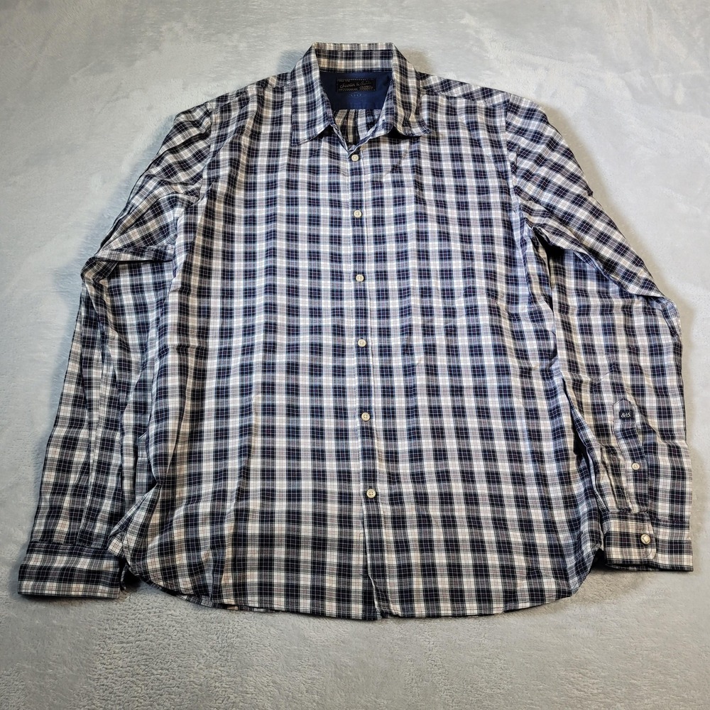 Scotch & Soda Shirt Mens L‎ Blue Black Plaid Button Up Long Sleeve Casual Soft
